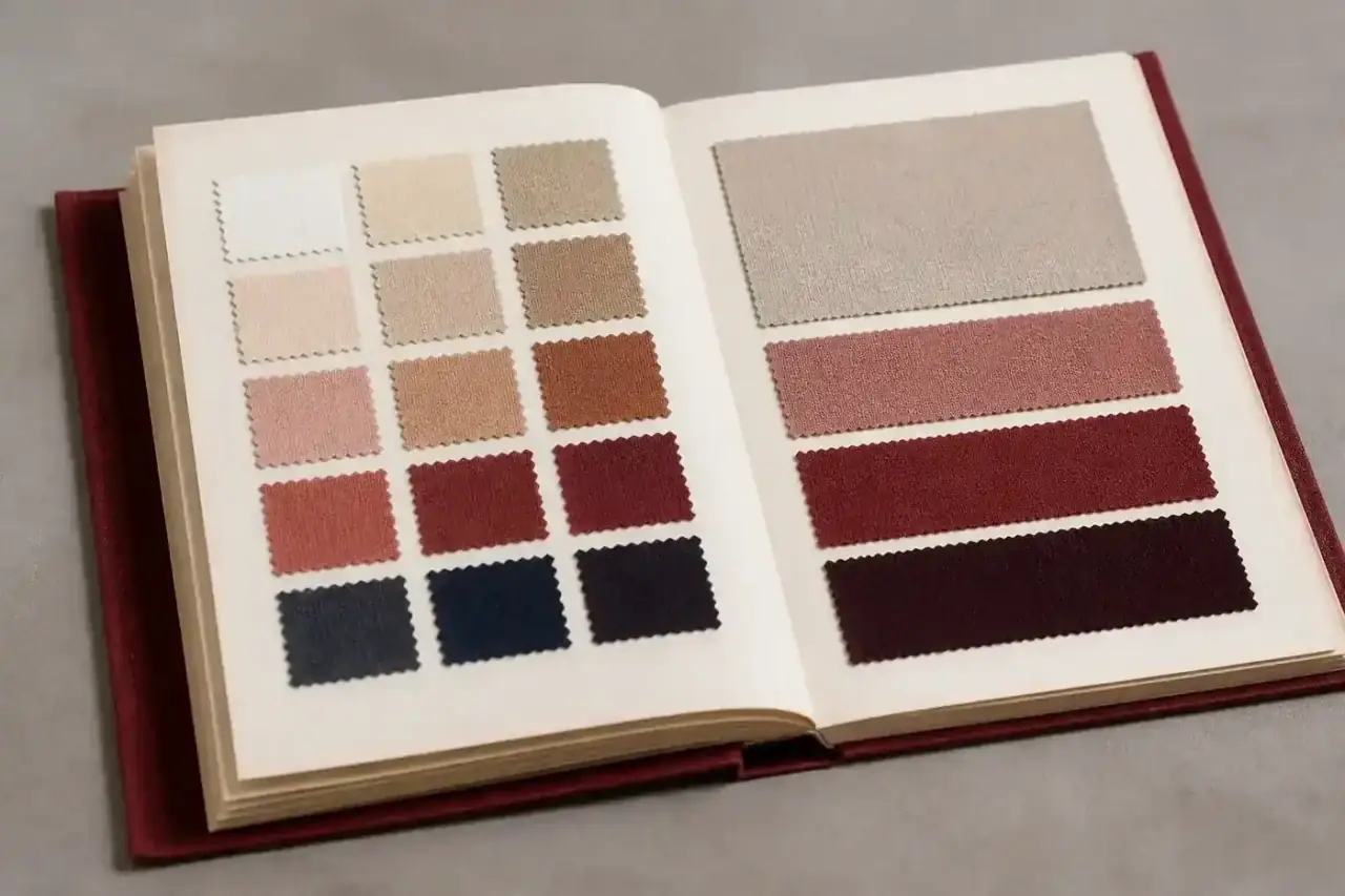 Manual de brand deschis cu pagini despre logo, culori și ton de voce pe masă de design