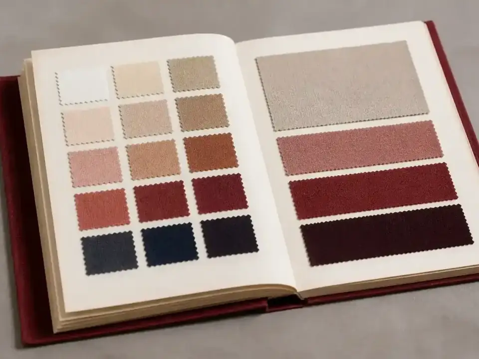 Manual de brand deschis cu pagini despre logo, culori și ton de voce pe masă de design
