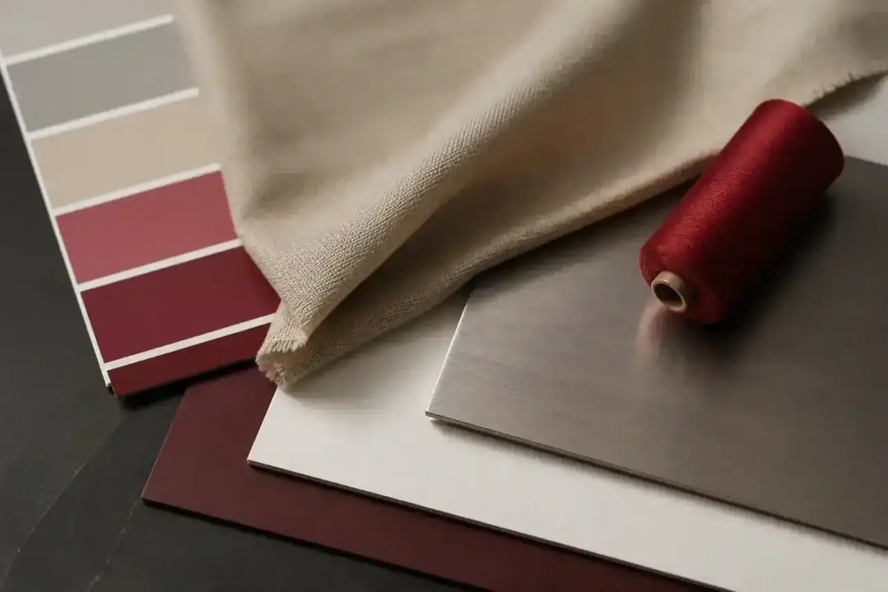 Paleta de culori, fonturi și siglă pe board de brand, elemente combinate ca sistem vizual