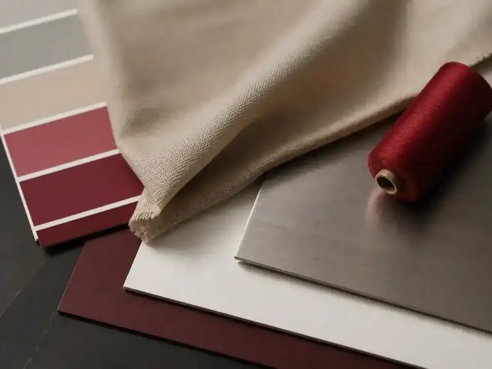 Paleta de culori, fonturi și siglă pe board de brand, elemente combinate ca sistem vizual